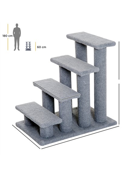PawHut Dog Steps for Bed 4 Step Pet Stairs for Sofa Dog Cat Climb Ladder 63x43x60 cm Grey - pic 148099 | FastDaddyshop