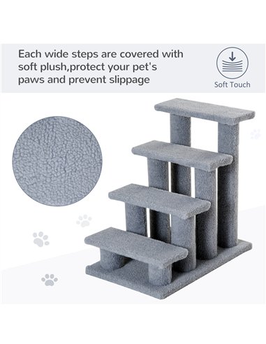 PawHut Dog Steps for Bed 4 Step Pet Stairs for Sofa Dog Cat Climb Ladder 63x43x60 cm Grey