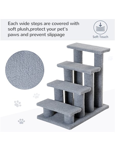 PawHut Dog Steps for Bed 4 Step Pet Stairs for Sofa Dog Cat Climb Ladder 63x43x60 cm Grey - pic 148100 | FastDaddyshop