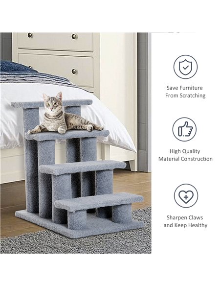 PawHut Dog Steps for Bed 4 Step Pet Stairs for Sofa Dog Cat Climb Ladder 63x43x60 cm Grey - pic 148101 | FastDaddyshop