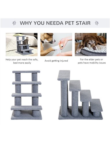 PawHut Dog Steps for Bed 4 Step Pet Stairs for Sofa Dog Cat Climb Ladder 63x43x60 cm Grey