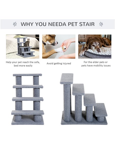 PawHut Dog Steps for Bed 4 Step Pet Stairs for Sofa Dog Cat Climb Ladder 63x43x60 cm Grey - pic 148102 | FastDaddyshop