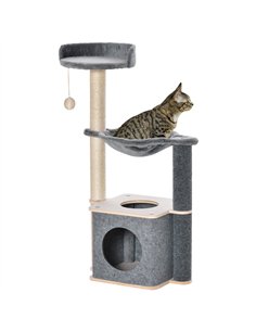 PawHut Cat Tree for Indoor Cats 95cm Climbing Tower Kitten Activity Center with Sisal Scratching Post Perch Roomy Condo Hammock 