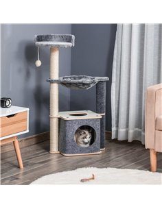 PawHut Cat Tree for Indoor Cats 95cm Climbing Tower Kitten Activity Center with Sisal Scratching Post Perch Roomy Condo Hammock  2