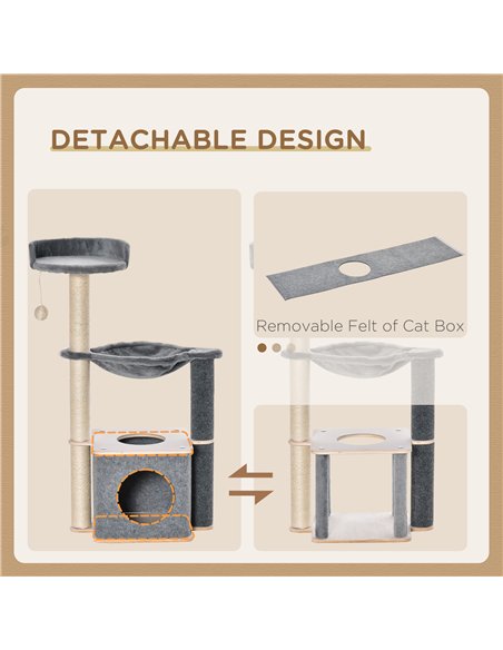 PawHut Cat Tree for Indoor Cats 95cm Climbing Tower Kitten Activity Center with Sisal Scratching Post Perch Roomy Condo Hammock  - pic 148111 | FastDaddyshop