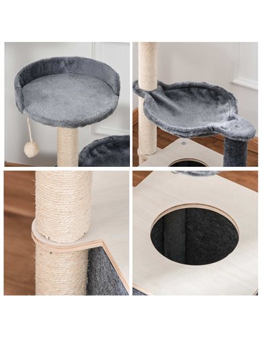PawHut Cat Tree for Indoor Cats 95cm Climbing Tower Kitten Activity Center with Sisal Scratching Post Perch Roomy Condo Hammock 
