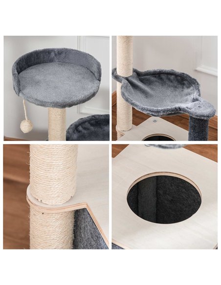 PawHut Cat Tree for Indoor Cats 95cm Climbing Tower Kitten Activity Center with Sisal Scratching Post Perch Roomy Condo Hammock  - pic 148113 | FastDaddyshop
