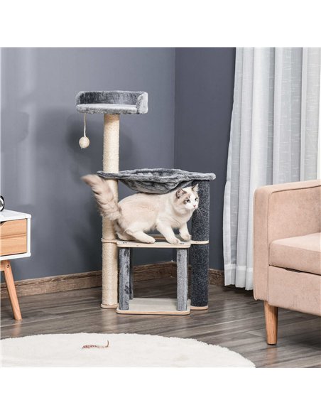 PawHut Cat Tree for Indoor Cats 95cm Climbing Tower Kitten Activity Center with Sisal Scratching Post Perch Roomy Condo Hammock  - pic 148114 | FastDaddyshop