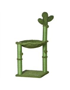 PawHut Cactus Cat Tree Tower for Indoor Cats Sisal Scratching Post with Hammock Bed Dangling Ball 40 x 40 x 96 cm