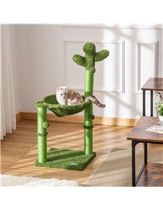 PawHut Cactus Cat Tree Tower for Indoor Cats Sisal Scratching Post with Hammock Bed Dangling Ball 40 x 40 x 96 cm 2