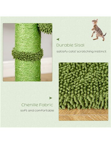 PawHut Cactus Cat Tree Tower for Indoor Cats Sisal Scratching Post with Hammock Bed Dangling Ball 40 x 40 x 96 cm