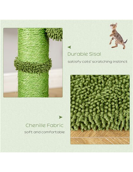 PawHut Cactus Cat Tree Tower for Indoor Cats Sisal Scratching Post with Hammock Bed Dangling Ball 40 x 40 x 96 cm - pic 148119 | FastDaddyshop