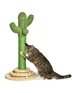 PawHut Cat Tree Cactus Sisal Scratching Post for Indoor Cats Play Tower Kitten Furniture with Hanging Ball Interactive Fun Rolle