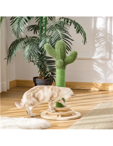 PawHut Cat Tree Cactus Sisal Scratching Post for Indoor Cats Play Tower Kitten Furniture with Hanging Ball Interactive Fun Rolle