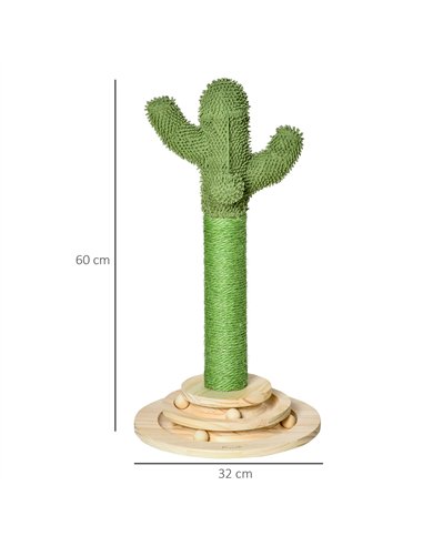 PawHut Cat Tree Cactus Sisal Scratching Post for Indoor Cats Play Tower Kitten Furniture with Hanging Ball Interactive Fun Rolle