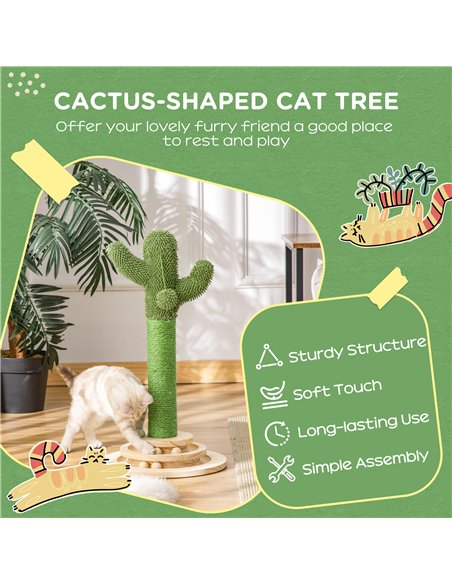 PawHut Cat Tree Cactus Sisal Scratching Post for Indoor Cats Play Tower Kitten Furniture with Hanging Ball Interactive Fun Rolle - pic 148127 | FastDaddyshop