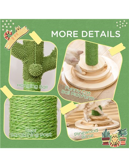 PawHut Cat Tree Cactus Sisal Scratching Post for Indoor Cats Play Tower Kitten Furniture with Hanging Ball Interactive Fun Rolle - pic 148128 | FastDaddyshop