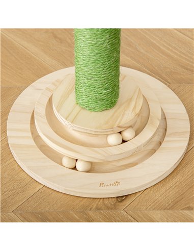 PawHut Cat Tree Cactus Sisal Scratching Post for Indoor Cats Play Tower Kitten Furniture with Hanging Ball Interactive Fun Rolle