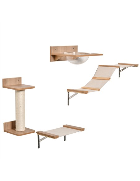 PawHut 4PCs Wall-mounted Cats Climbing Shelf Set Cat Tree Kitten Perch Activity Center with Hammock Scratching Post Jumping Plat - pic 148133 | FastDaddyshop