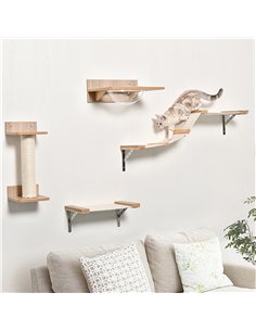 PawHut 4PCs Wall-mounted Cats Climbing Shelf Set Cat Tree Kitten Perch Activity Center with Hammock Scratching Post Jumping Plat 2