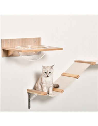 PawHut 4PCs Wall-mounted Cats Climbing Shelf Set Cat Tree Kitten Perch Activity Center with Hammock Scratching Post Jumping Plat