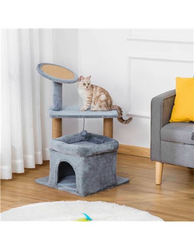 PawHut Cat Tree Tower for Indoor Cats, Cat Scratching Post with Bed, Cat House, Scratching Pad, Perch, Interactive Ball Toy 48 x