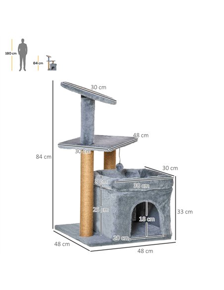 PawHut Cat Tree Tower for Indoor Cats, Cat Scratching Post with Bed, Cat House, Scratching Pad, Perch, Interactive Ball Toy 48 x - pic 148144 | FastDaddyshop