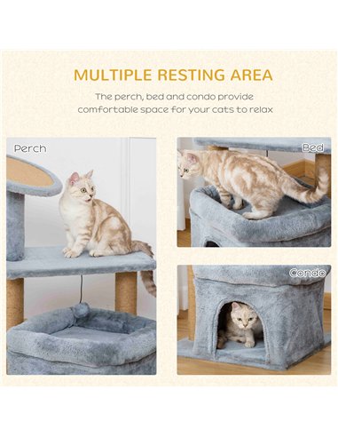PawHut Cat Tree Tower for Indoor Cats, Cat Scratching Post with Bed, Cat House, Scratching Pad, Perch, Interactive Ball Toy 48 x