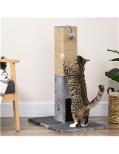 PawHut Cat Tree Scratching Post for Indoor Cats 79cm Jute Scratcher Climber w/ Carpet Base Dangling Toy – Grey 2