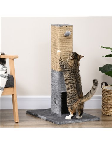 PawHut Cat Tree Scratching Post for Indoor Cats 79cm Jute Scratcher Climber w/ Carpet Base Dangling Toy – Grey