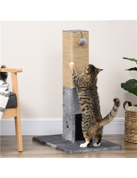 PawHut Cat Tree Scratching Post for Indoor Cats 79cm Jute Scratcher Climber w/ Carpet Base Dangling Toy – Grey - pic 148152 | FastDaddyshop