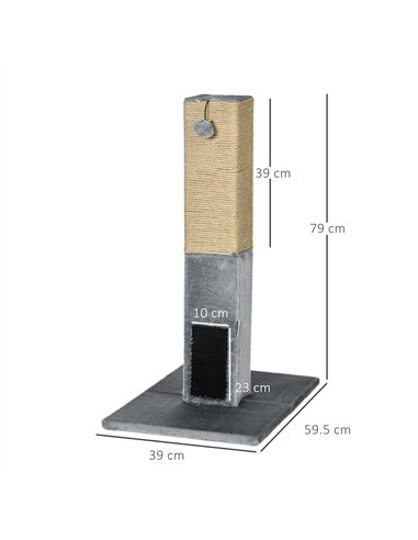 PawHut Cat Tree Scratching Post for Indoor Cats 79cm Jute Scratcher Climber w/ Carpet Base Dangling Toy – Grey