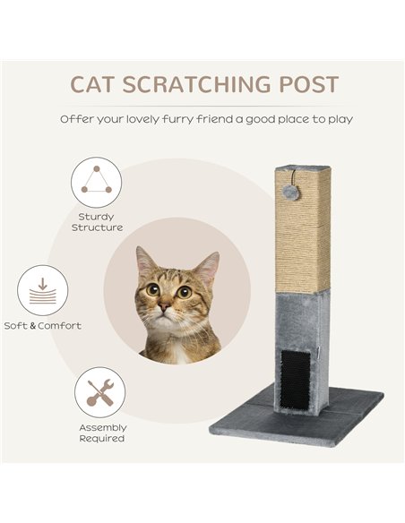 PawHut Cat Tree Scratching Post for Indoor Cats 79cm Jute Scratcher Climber w/ Carpet Base Dangling Toy – Grey - pic 148154 | FastDaddyshop