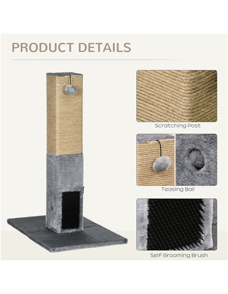 PawHut Cat Tree Scratching Post for Indoor Cats 79cm Jute Scratcher Climber w/ Carpet Base Dangling Toy – Grey - pic 148155 | FastDaddyshop