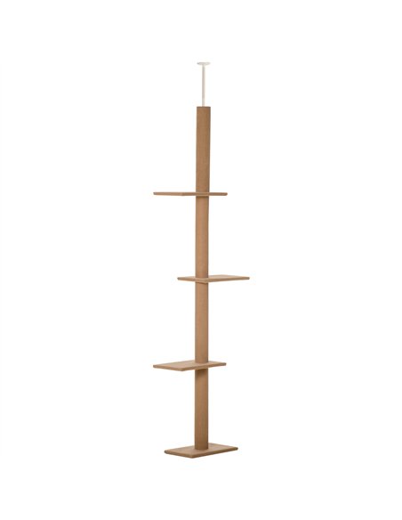 PawHut 260cm Floor To Ceiling Cat Tree for Indoor Cats w/ Three Platforms Activity Centre - Brown - pic 148160 | FastDaddyshop
