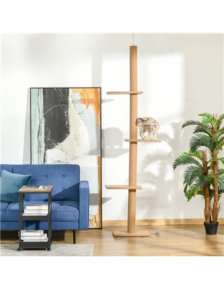 PawHut 260cm Floor To Ceiling Cat Tree for Indoor Cats w/ Three Platforms Activity Centre - Brown - pic 148167 | FastDaddyshop