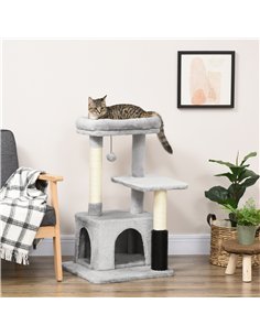 PawHut Cat Tree for Indoor Cats Climbing Tower Kitten Scratch Post Activity Center Kitten with Massage Toy Hanging Ball Bed Cond 2