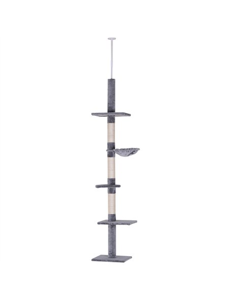 PawHut Floor to Ceiling Cat Tree for Indoor Cats 5-Tier Kitty Tower Climbing Activity Center Scratching Post Adjustable Height 2 - pic 148187 | FastDaddyshop