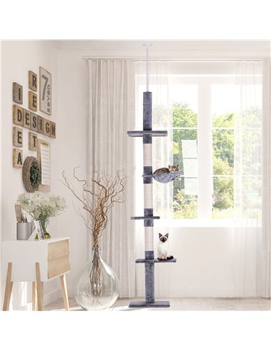 PawHut Floor to Ceiling Cat Tree for Indoor Cats 5-Tier Kitty Tower Climbing Activity Center Scratching Post Adjustable Height 2