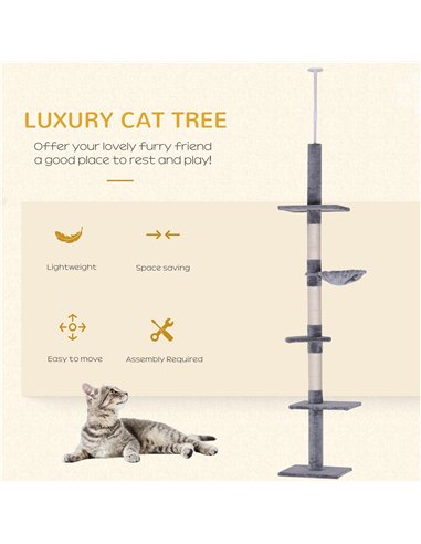 PawHut Floor to Ceiling Cat Tree for Indoor Cats 5-Tier Kitty Tower Climbing Activity Center Scratching Post Adjustable Height 2