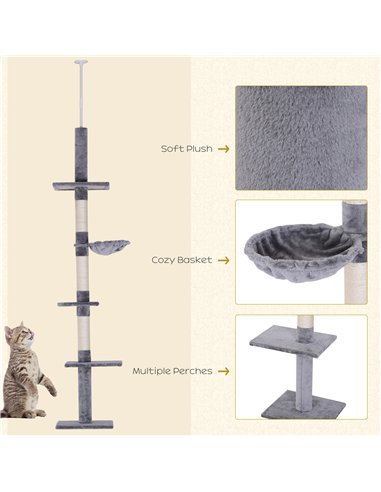 PawHut Floor to Ceiling Cat Tree for Indoor Cats 5-Tier Kitty Tower Climbing Activity Center Scratching Post Adjustable Height 2