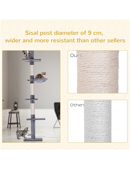 PawHut Floor to Ceiling Cat Tree for Indoor Cats 5-Tier Kitty Tower Climbing Activity Center Scratching Post Adjustable Height 2 - pic 148194 | FastDaddyshop