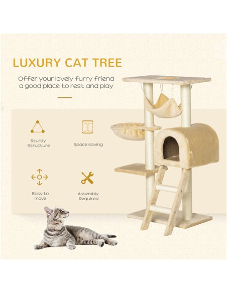PawHut Cat Tree Tower for Indoor Cats Kitten Activity Centre Scratching Post w/ Hammock House Basket Ladder - Beige - pic 148199 | FastDaddyshop
