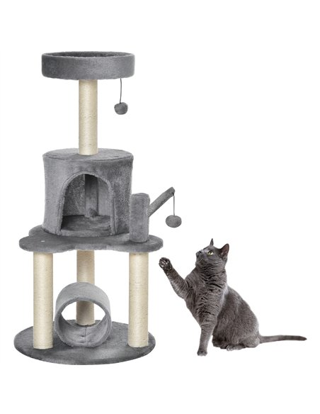 PawHut Cat Tree Tower for Indoor Cats Climbing Activity Center Kitten Furniture with Jute Scratching Post Bed Tunnel Perch Hangi - pic 148205 | FastDaddyshop