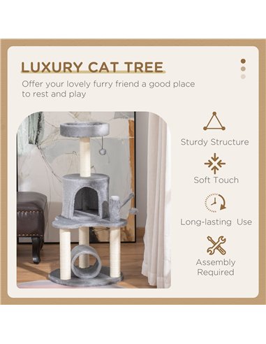 PawHut Cat Tree Tower for Indoor Cats Climbing Activity Center Kitten Furniture with Jute Scratching Post Bed Tunnel Perch Hangi