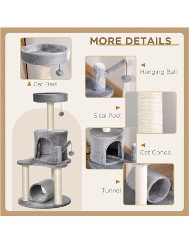 PawHut Cat Tree Tower for Indoor Cats Climbing Activity Center Kitten Furniture with Jute Scratching Post Bed Tunnel Perch Hangi