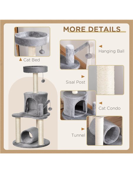 PawHut Cat Tree Tower for Indoor Cats Climbing Activity Center Kitten Furniture with Jute Scratching Post Bed Tunnel Perch Hangi - pic 148209 | FastDaddyshop