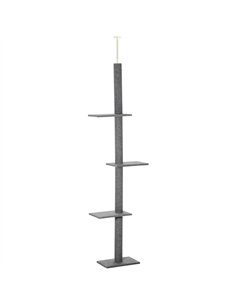 PawHut 260cm Floor To Ceiling Cat Tree for Indoor Cats w/ Three Platforms Activity Centre - Grey