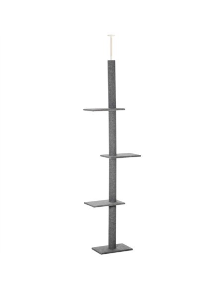 PawHut 260cm Floor To Ceiling Cat Tree for Indoor Cats w/ Three Platforms Activity Centre - Grey - pic 148214 | FastDaddyshop