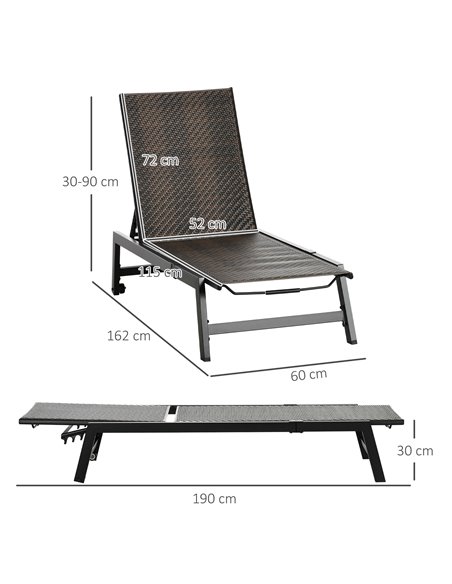 Outsunny Outdoor PE Rattan Sun Lounger with 5-Position Backrest, Wheels, Brown - pic 14822 | FastDaddyshop